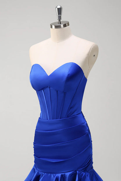 OKBBN off shoulder pleated tight corset layered long ball dress