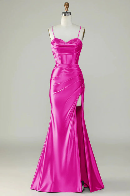 OKBBN mermaid slim shoulder strap slit long ball dress