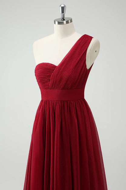 OKBBN Chiffon Single Shoulder Split Long Ball Dress