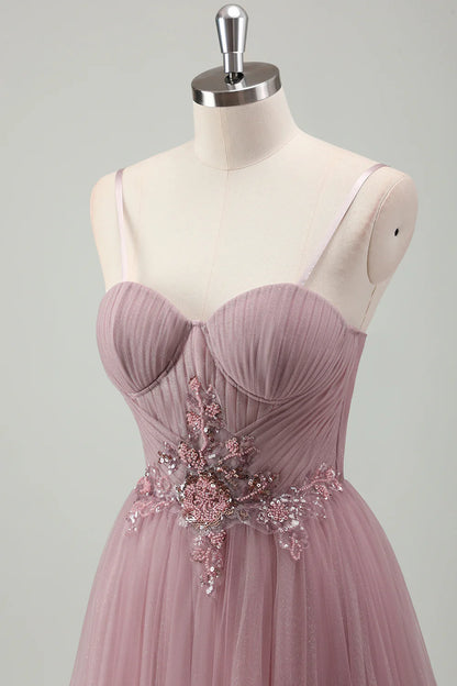 OKBBN decal A-line thin shoulder strap pleated long ball gown
