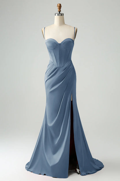OKBBN mermaid slim shoulder strap pleated slit dance dress