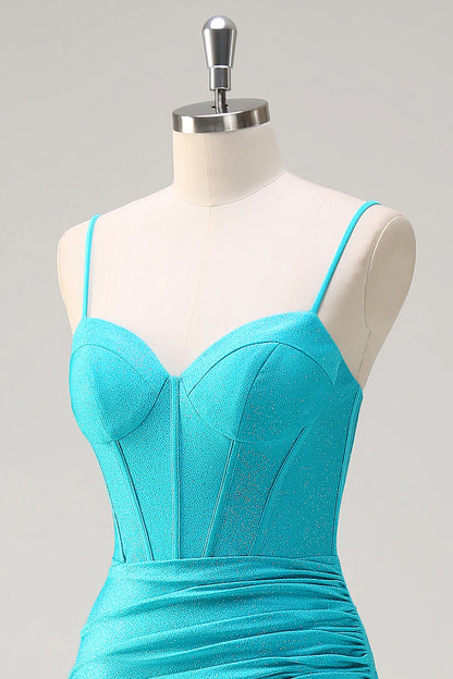 OKBBN mermaid slim shoulder strap pleated tight corset slit ball dress