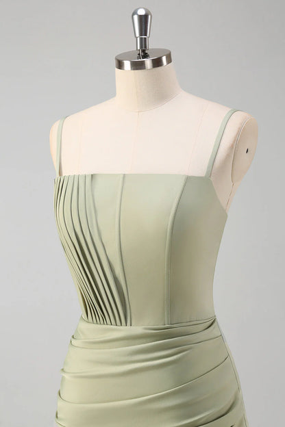 OKBBN mermaid slim shoulder strap pleated tight corset long slit evening gown