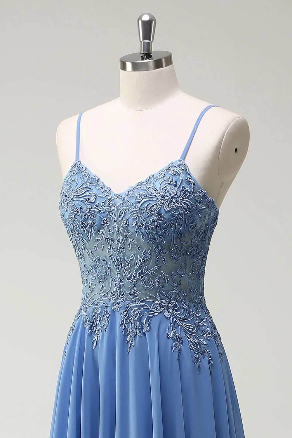OKBBN A-line thin shoulder strap tight corset beaded long ball gown