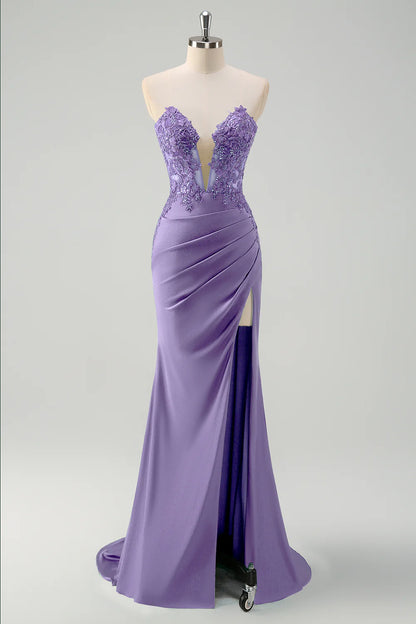 OKBBN mermaid tight corset pleated long slit dance dress