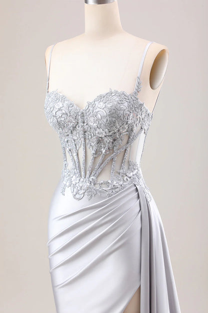 OKBBN mermaid pleated transparent top tight corset satin Huatuo trailing ball dress