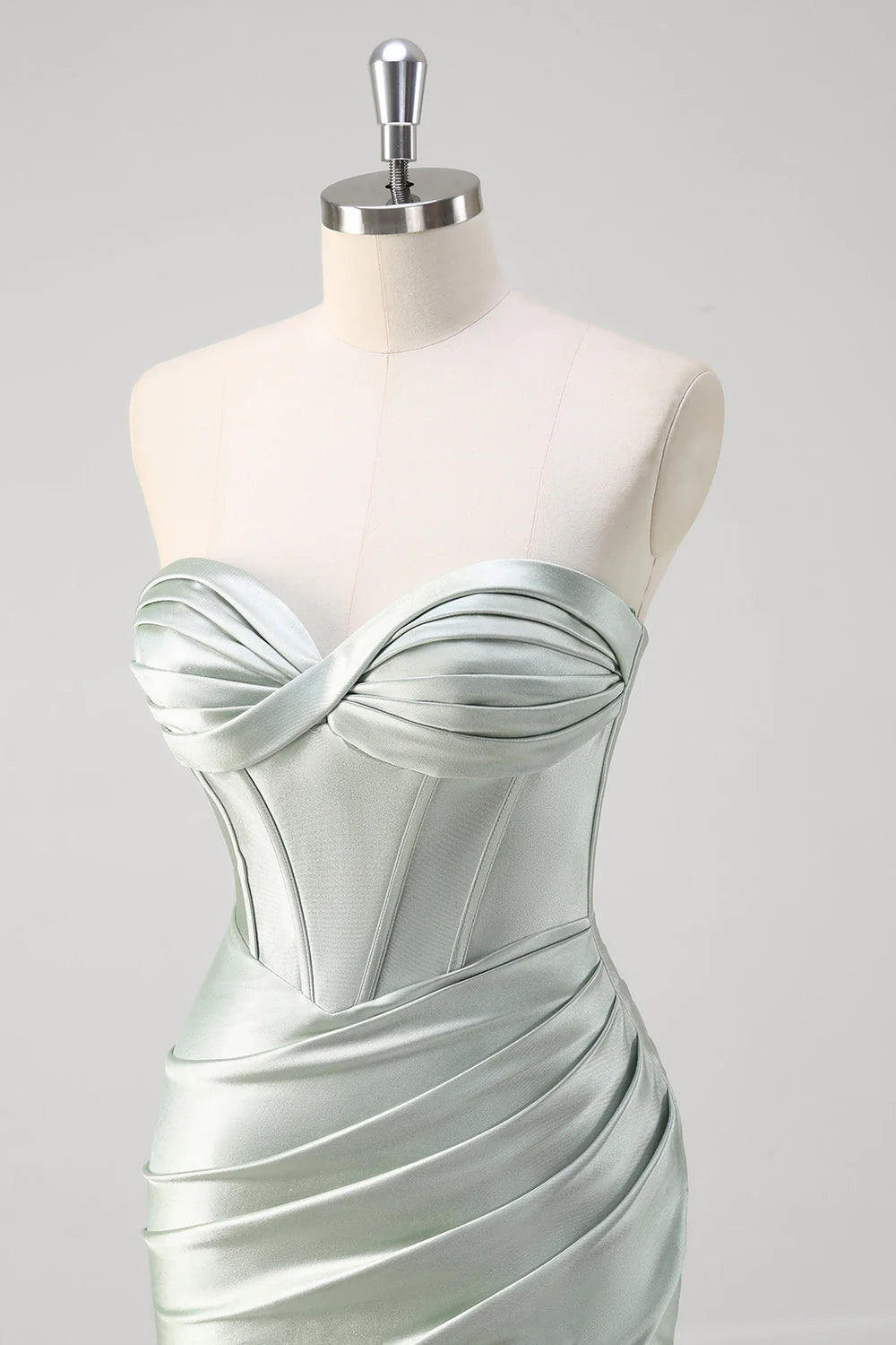 OKBBN mermaid off shoulder pleated satin tight corset long slit evening gown