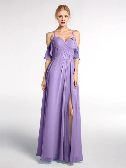 OKBBN slim shoulder strap high waisted ruffled hem slim fit bridesmaid dress