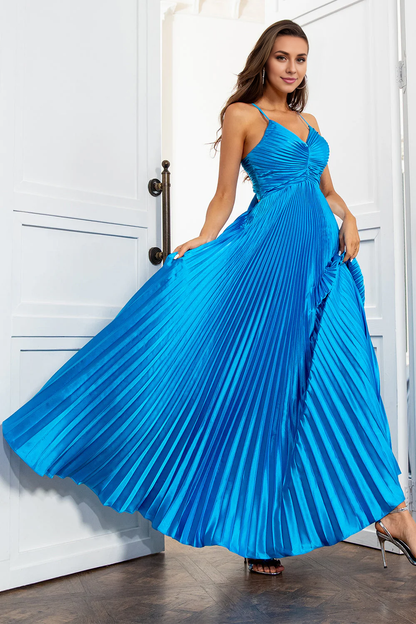 OKBBN A-line thin shoulder strap pleated long ball gown