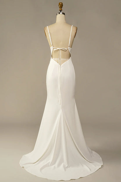 White Simplicity Mermaid Long Wedding Dress
