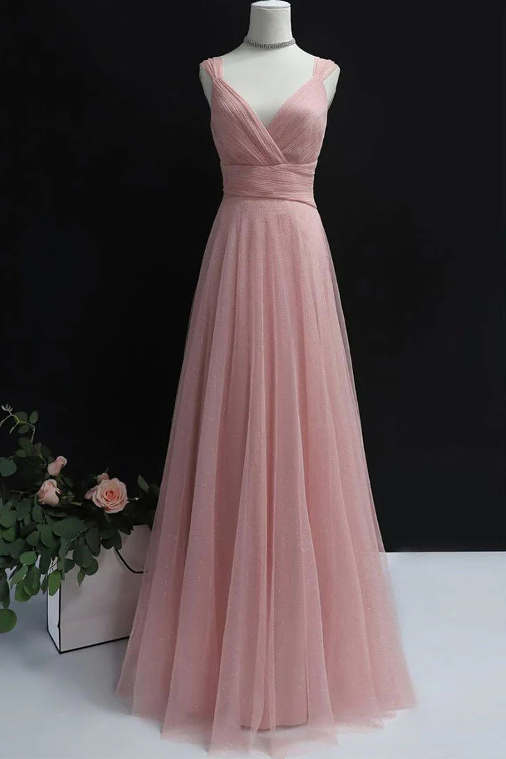 Pink tulle long prom long prom dress tulle pink prom dress