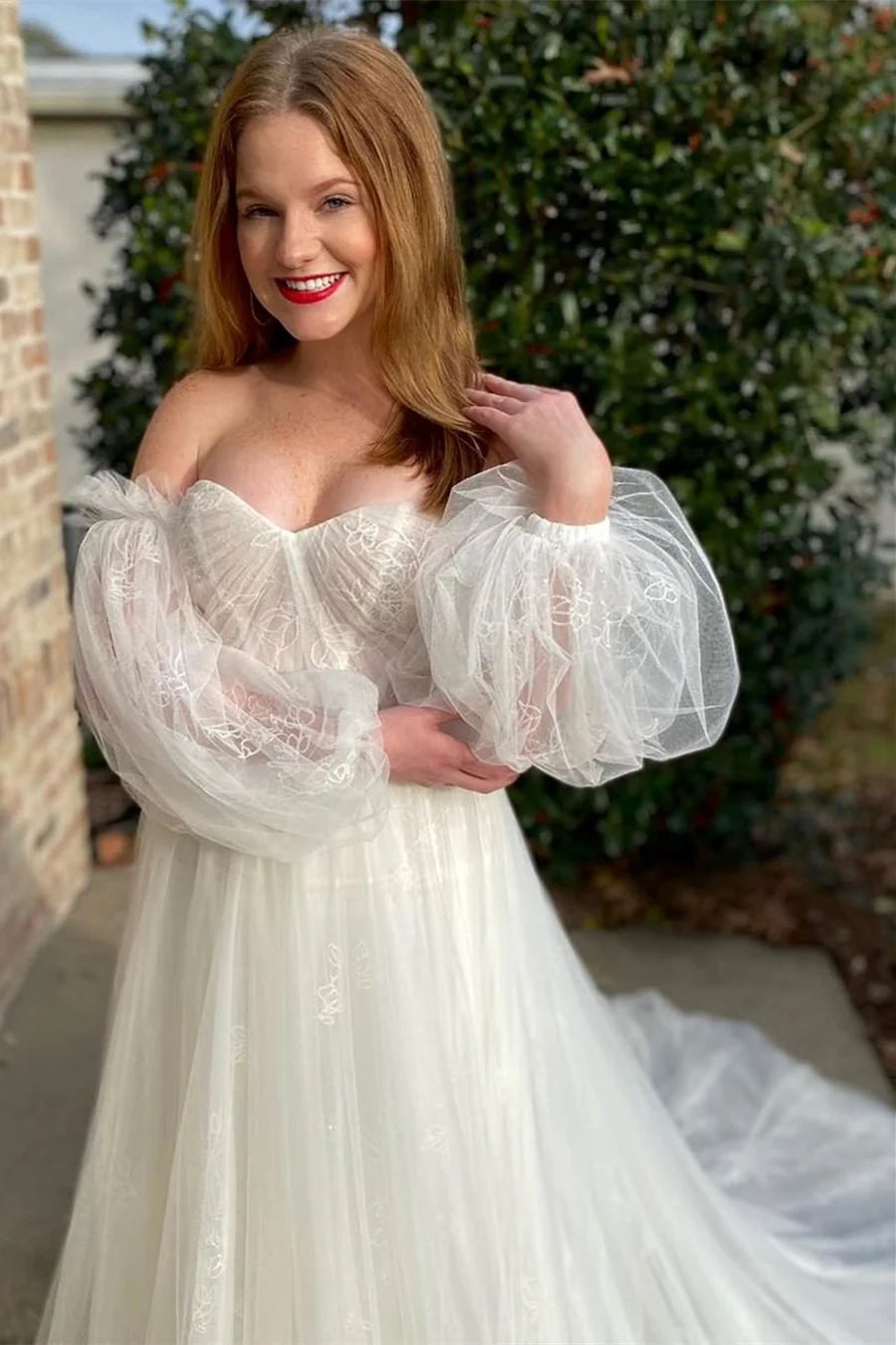 Strapless Long Wedding Dress with Detached Sleeves