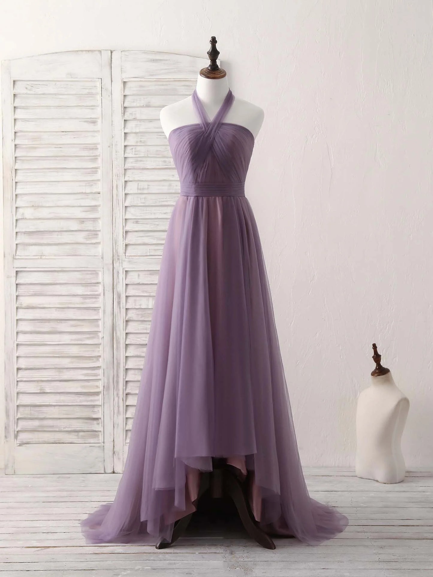 Tulle High Low Long Prom Dress Simple Bridesmaid Dress