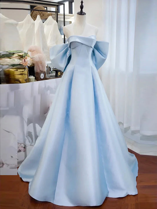 Simple Satin Blue Long Evening Dress Blue Long Formal Dress