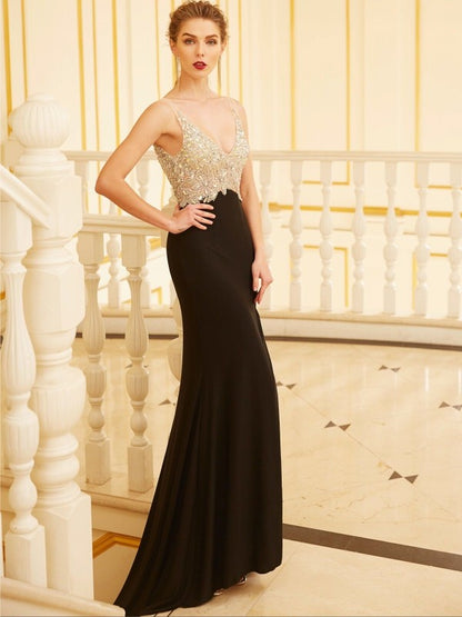 Sexy column V-neck rolled edge sleeveless brushed straight spandex dress