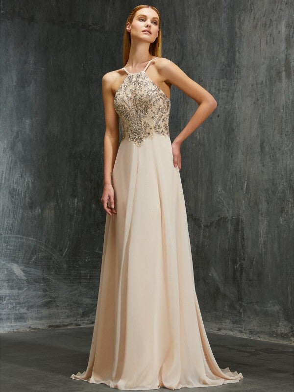 Sweet slim princess spaghetti strap sleeveless roll/strapless chiffon dress