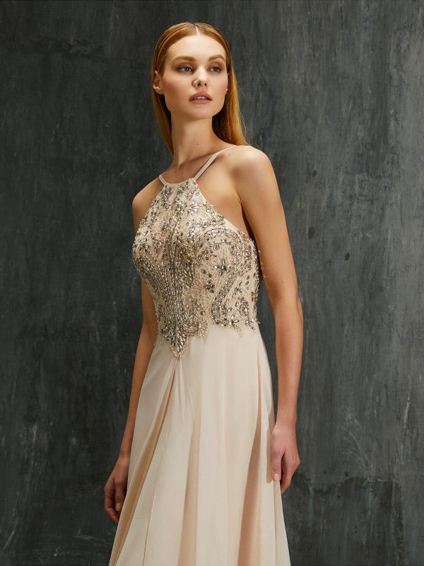 Sweet slim princess spaghetti strap sleeveless roll/strapless chiffon dress