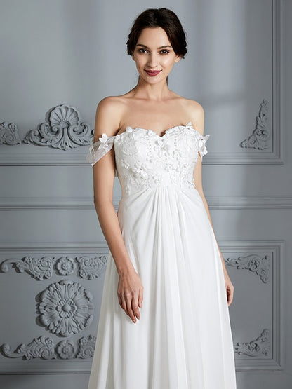 A-line skirt princess sexy off the shoulder sleeveless chiffon strapless wedding dress