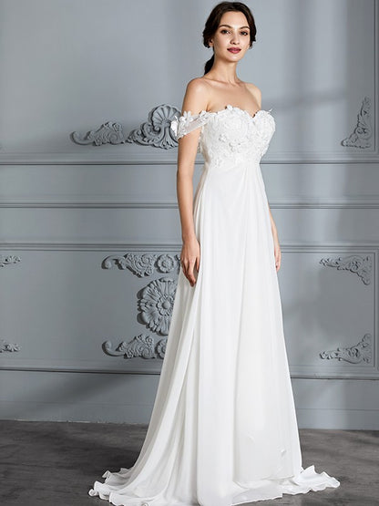 A-line skirt princess sexy off the shoulder sleeveless chiffon strapless wedding dress