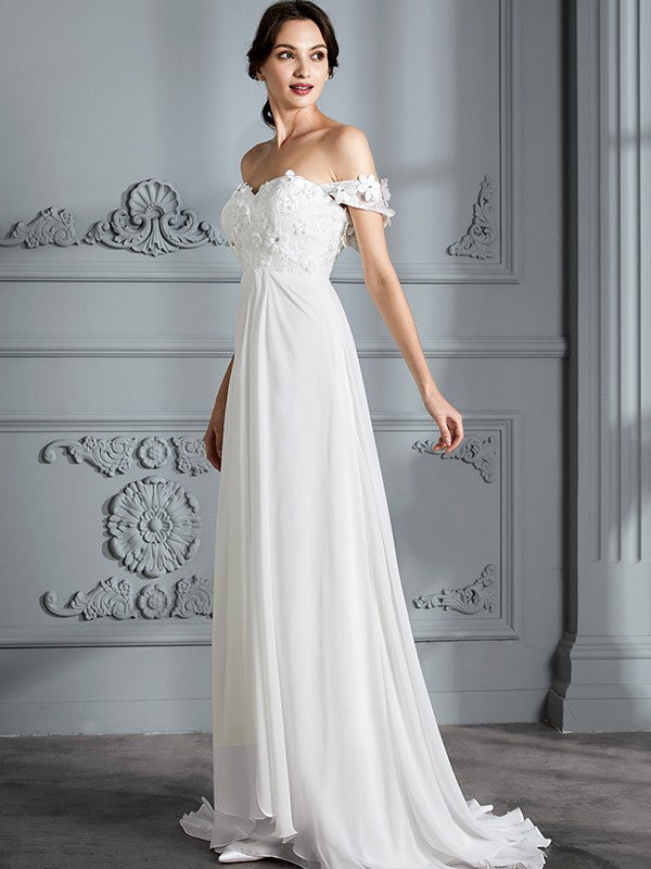 A-line skirt princess sexy off the shoulder sleeveless chiffon strapless wedding dress