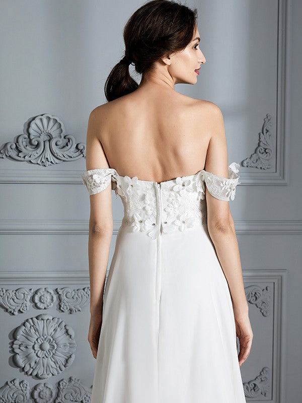 A-line skirt princess sexy off the shoulder sleeveless chiffon strapless wedding dress