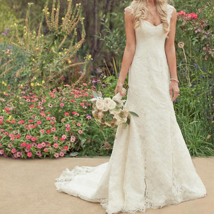 Ivory Lace Sweetheart Boho Wedding Dresses With