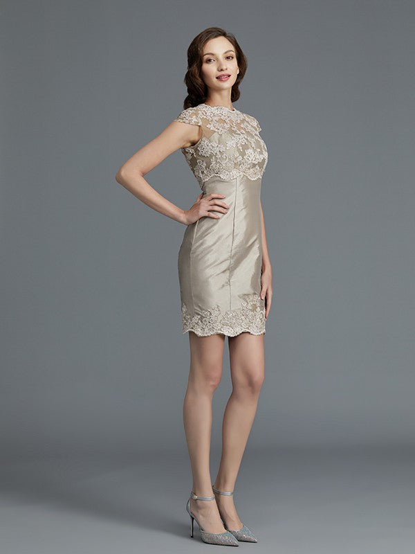 Dress round necked hollowed out sticker sleeveless taffeta knee length bridal mother wedding dress