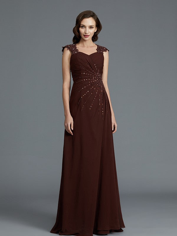 A-line Princess Style Sleeveless Chiffon and Floor Length Beaded Bride Mom Dress
