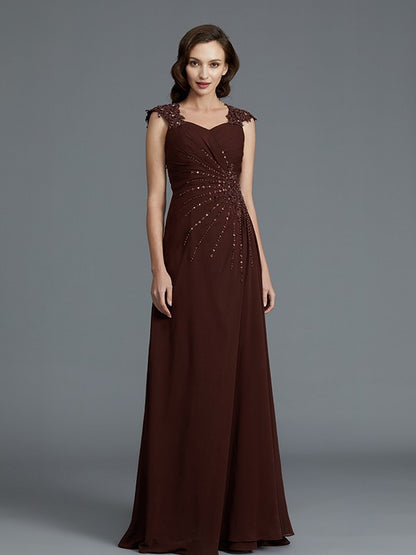 A-line Princess Style Sleeveless Chiffon and Floor Length Beaded Bride Mom Dress