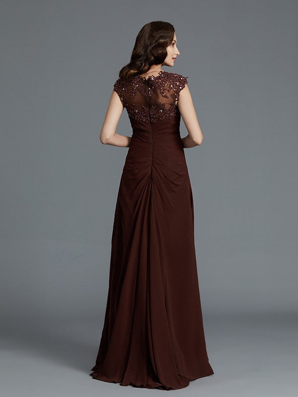 A-line Princess Style Sleeveless Chiffon and Floor Length Beaded Bride Mom Dress