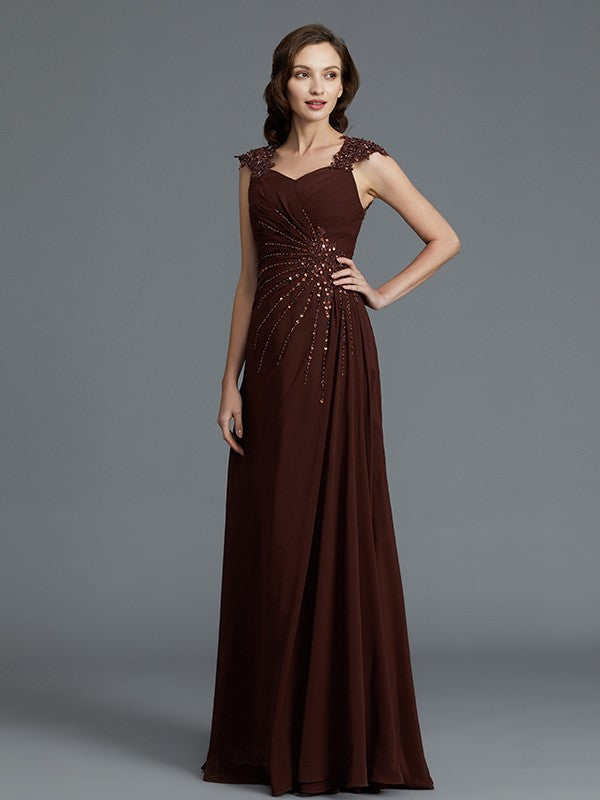 A-line Princess Style Sleeveless Chiffon and Floor Length Beaded Bride Mom Dress