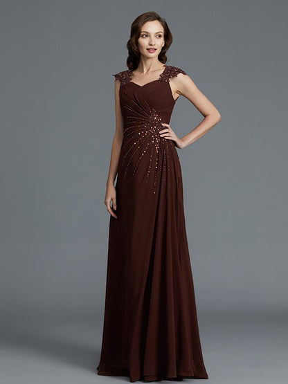 A-line Princess Style Sleeveless Chiffon and Floor Length Beaded Bride Mom Dress