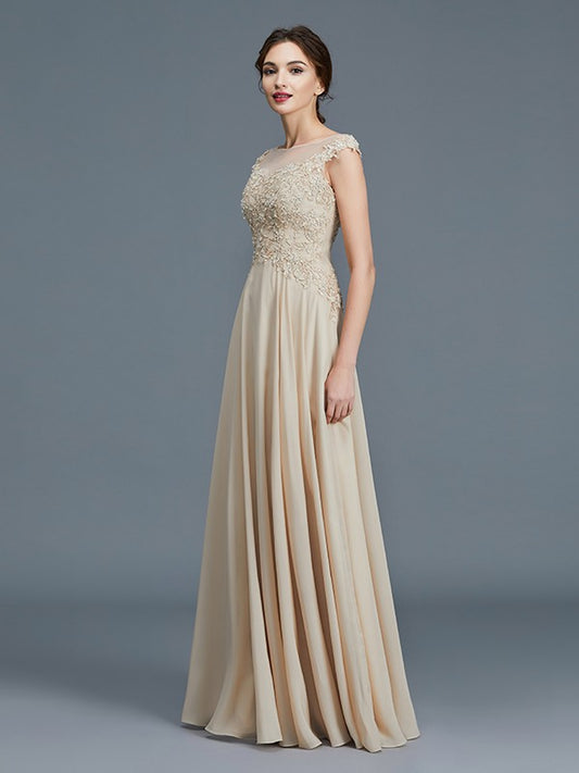 A-line curved sleeveless ruffled chiffon floor length bridal mother dress