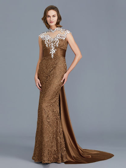 Mermaid Scoop Sleeveless Beaded Lace Floor Sweeping Bride Dress