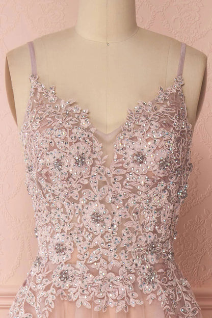 Pink v neck tulle lace applique long prom dress pink prom dress