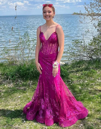 Sexy and elegant V-neck decal mesh long ball dress