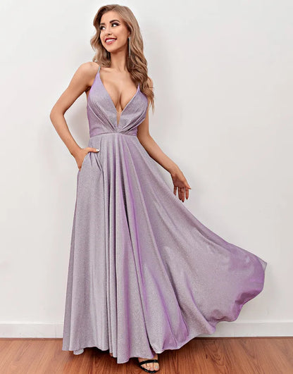 Sexy deep V-neck long cross strap ball dress