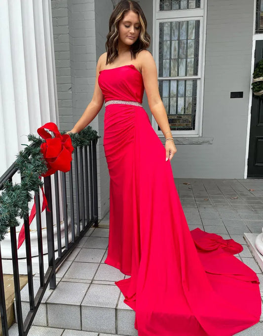 Sexy slim fit red off shoulder long evening ball dress