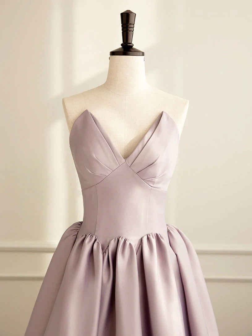 Simple A-line Satin Pink Long Prom Dress Formal Evening Dress