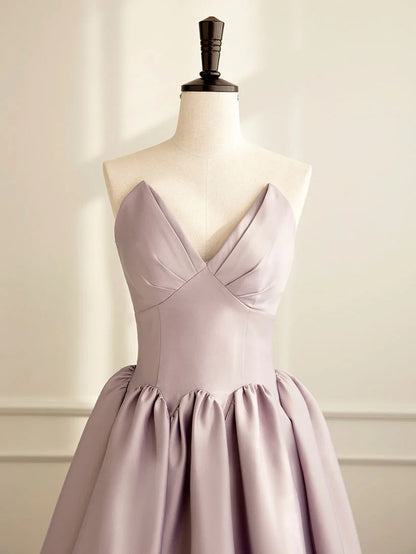 Simple A-line Satin Pink Long Prom Dress Formal Evening Dress