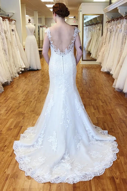 Lace Portrait Backless Mermaid Wedding Dress