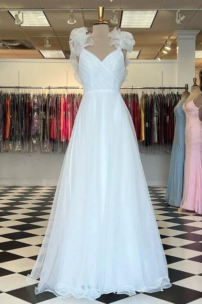 Organza Surplice Ruffles A-Line Long Prom Dress