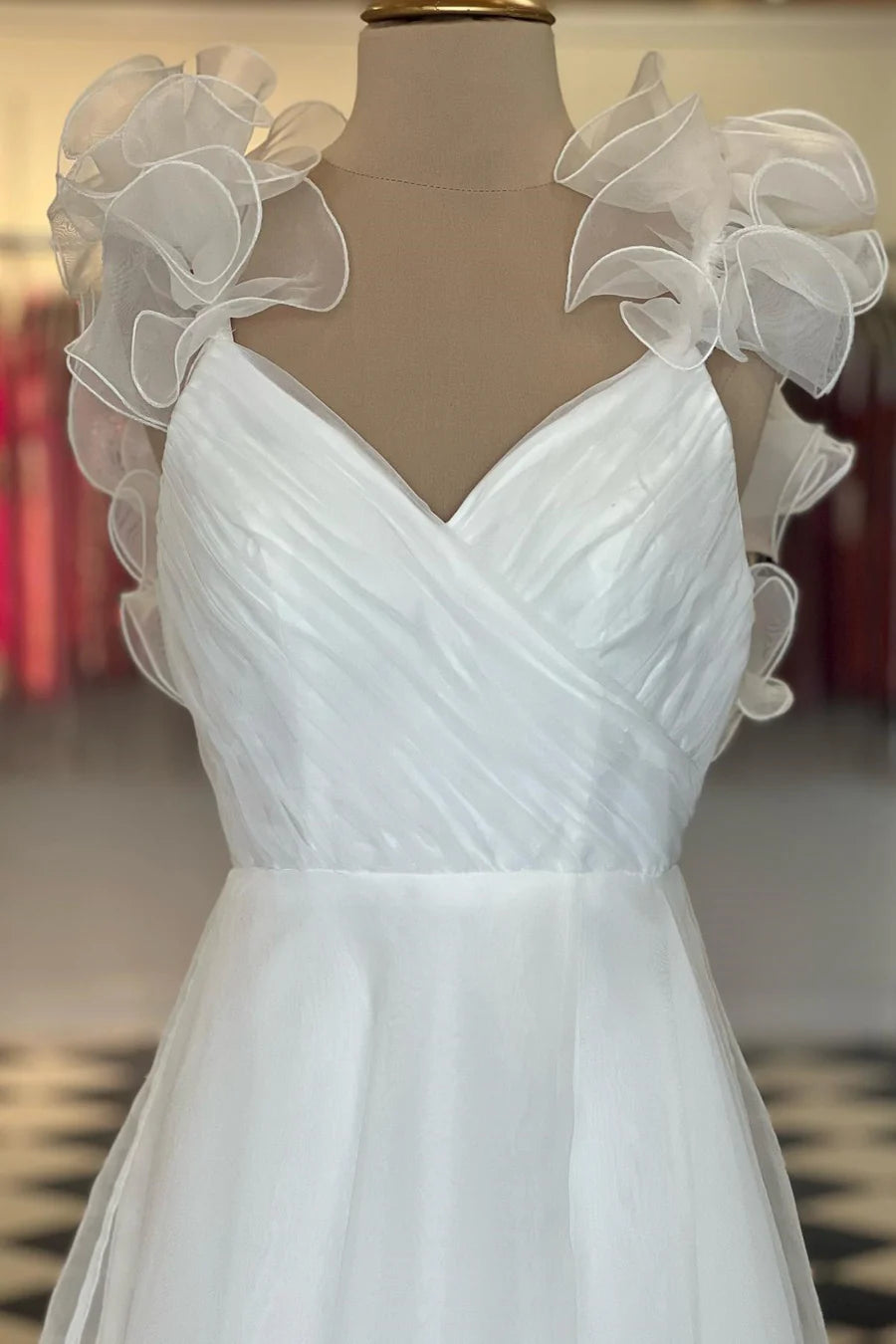 Organza Surplice Ruffles A-Line Long Prom Dress