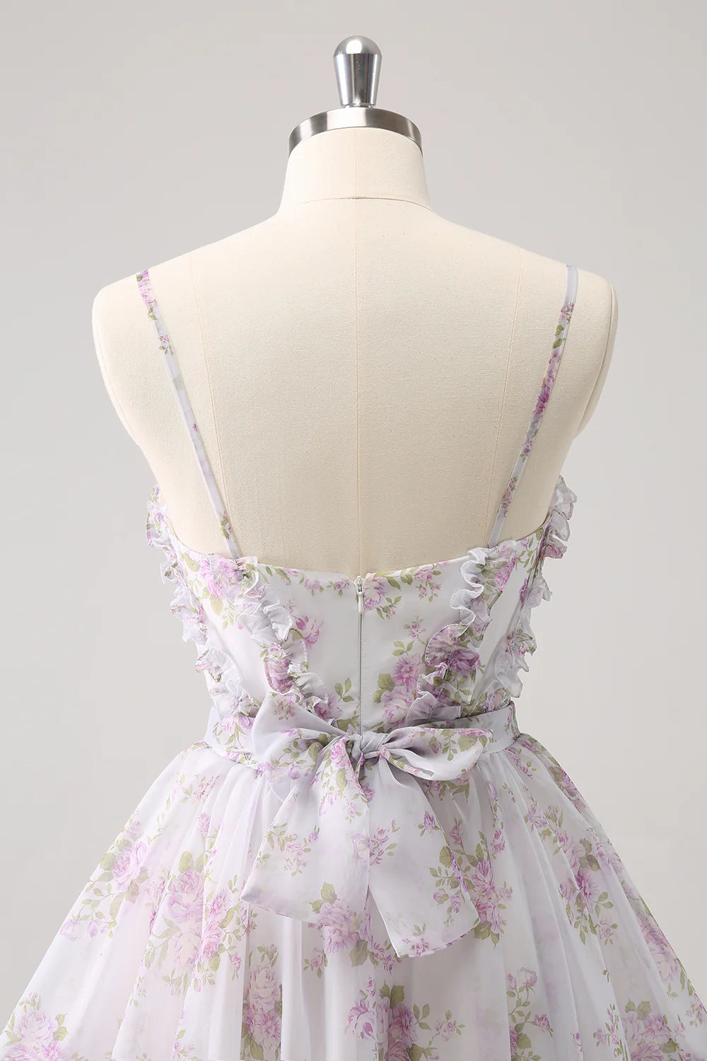 Lilac A Line Cut Out Tiered Print Floral Homecoming Dress
