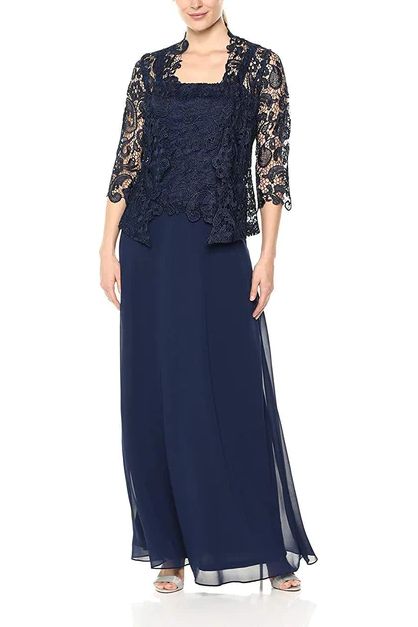 Sleeveless chiffon dress with lace jacket Mother of the Bride Dresses