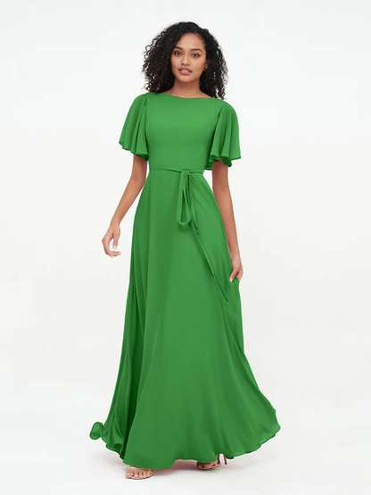 OKBBN elegant flowing sleeve chiffon bridesmaid dress