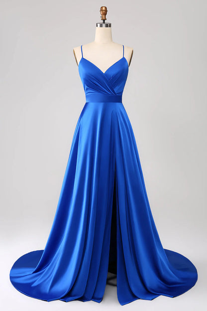 OKBBN A-line slim shoulder strap backless sleeveless satin ball gown