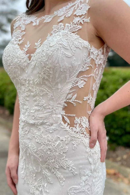 Lace Illusion Neck Mermaid Long Bridal Gown