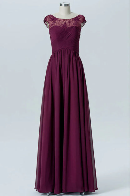 Chiffon Cap Sleeve Long Bridesmaid Dress