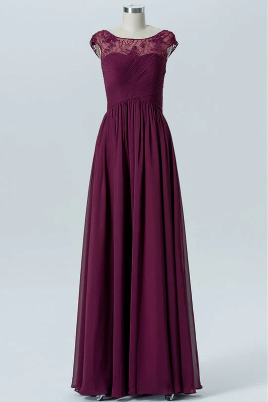 Chiffon Cap Sleeve Long Bridesmaid Dress
